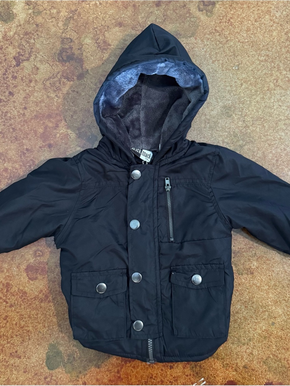 Mick Mack Black Hooded Puffer Jacket with Faux Fur Trim